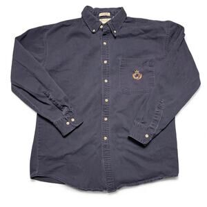 90s Resolute Bay perfectly faded navy button down with pocket embroidered crest